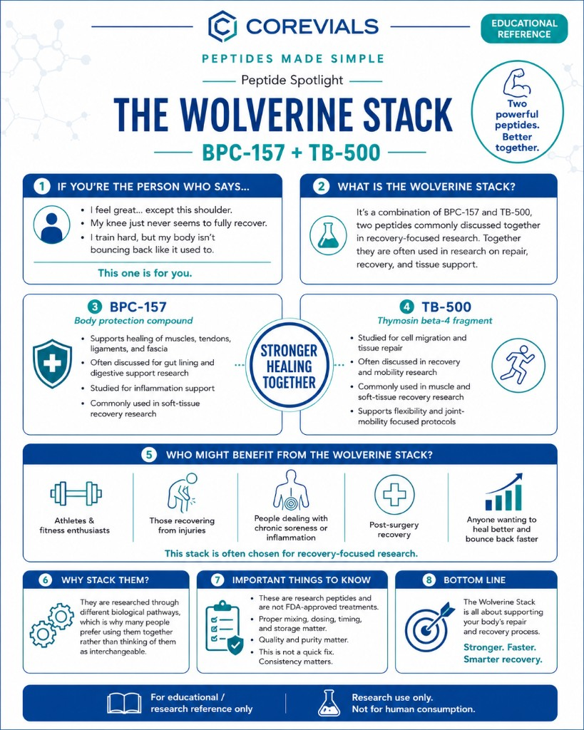 Wolverine 10 beginner guide cheat sheet with 2 mL BAC reconstitution and unit math for BPC-157 and TB-500